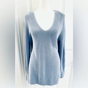 Talbots Women’s Soft Blue Knitted Sweater With Long‎ Sleeves Size L  Pima Cotton